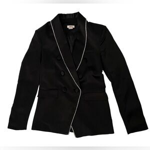 Jason Wu Rhinestone Embellished Trim Black Satin Tuxedo Blazer Jacket Holiday XS